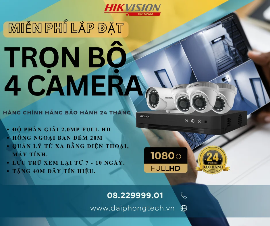 Trọn bộ camera HIKVISION 4 mắt 2.0MP