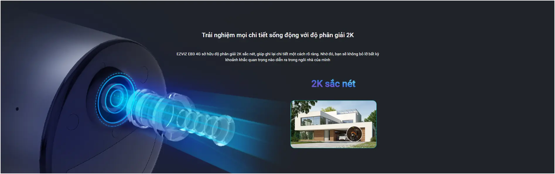 Camera wifi EZVIZ EB3 4G Kit 2K 3.0MP Pin Sạc