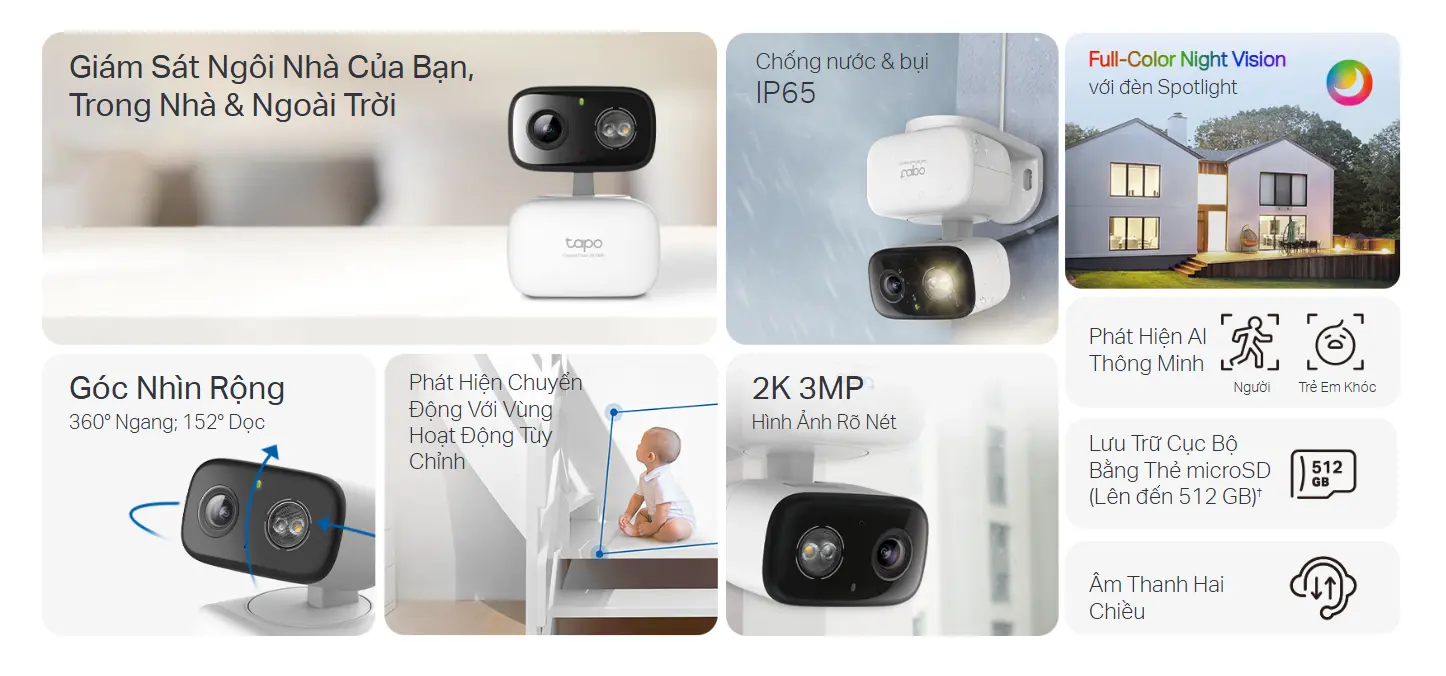 Camera WiFi Trong Nhà Tapo C216 2K 3MP Xoay 360 Đàm thoại